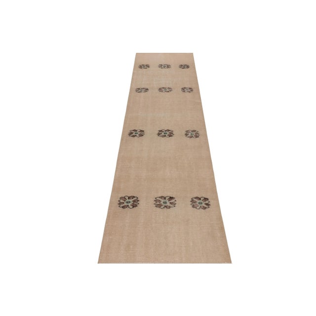 Rug & Kilim Vintage Turkish Runner, Beige With Brown and Blue Floral Design - Rug & Kilim For Sale - Image 4 of 7