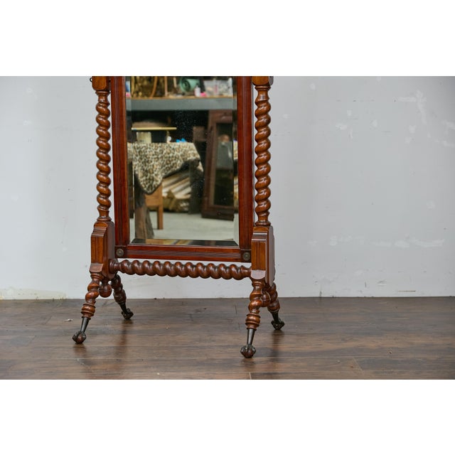 19th Century English Cheval Mirror with Barley Twist Frame, Ball and Claw Feet For Sale In Atlanta - Image 6 of 12