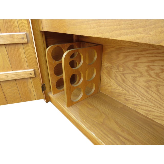 Vintage Compact Oak Liquor Cabinet or Petite Sideboard With Rattan For Sale - Image 9 of 12