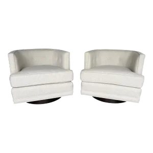 Mid-Century Modern Ivory Bouclé Swivel Lounge Chairs - A Pair