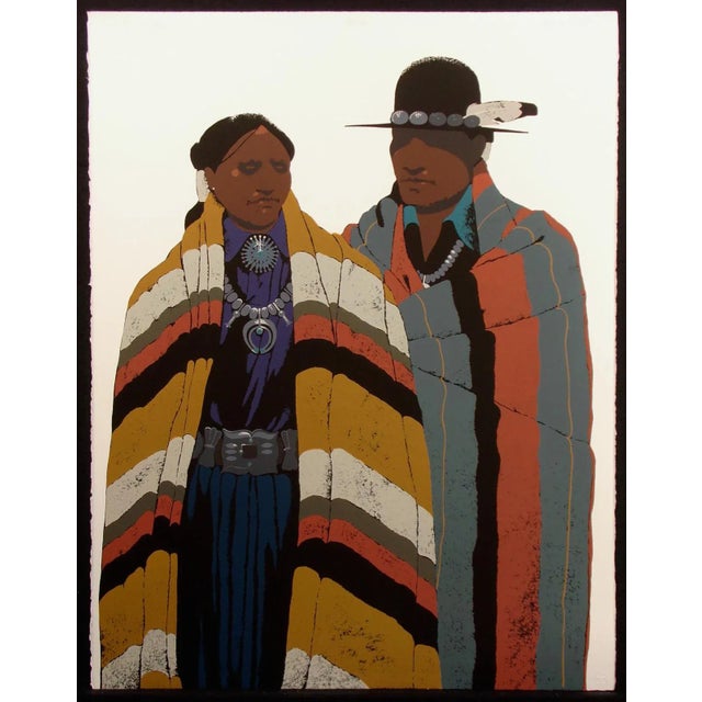 Louis De Mayo "Navajo Couple" Hand Signed Fine Art Serigraph Print For Sale - Image 4 of 4
