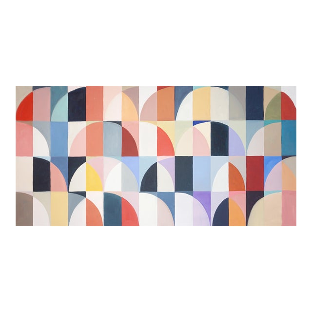 2026, Bauhaus Patterns in Harlequin Tones, Coral Ripples, Acrylic Paint on Cotton Canvas by Natalia Roman For Sale