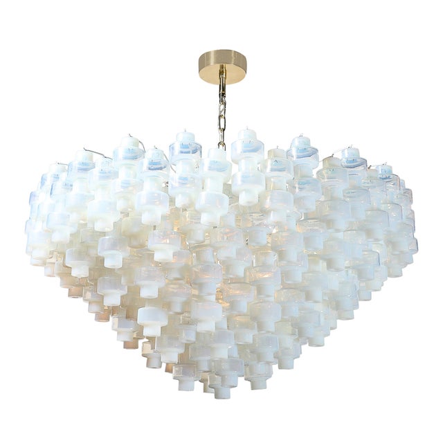 Modern Modernist Hand-Blown Murano Opalescent Barbell Chandelier With Brass Fittings For Sale - Image 3 of 18