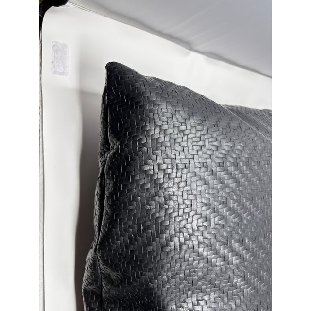2020s Woven Faux Leather Black Large Throw Decorative Designer Accent Pillow For Sale - Image 5 of 5