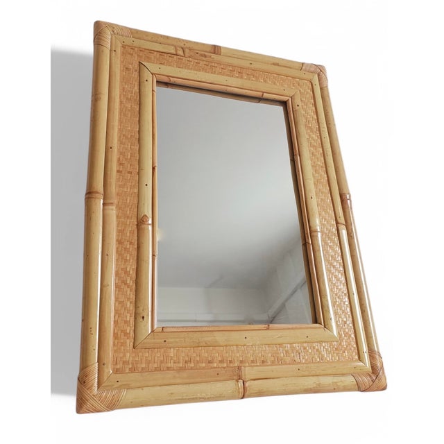 Mid-Century Modern Midcentury Modern Bamboo and Woven Rattan Mirror, 1960s For Sale - Image 3 of 11