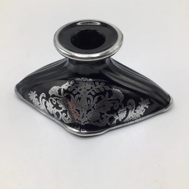 Early 20th Century Rockwell Floral Sterling Silver Black Amethyst Footed Glass Bowl and Pair of Candle Holders-Set of 3 For Sale - Image 11 of 13