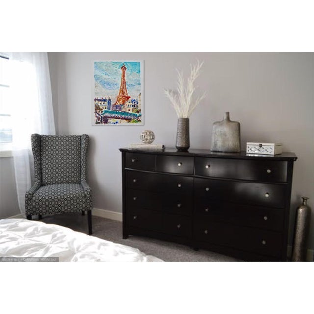 Abstract, original, unique and contemporary. Monotype (painterly print) of the Eiffel tower in Paris, France.The artist...