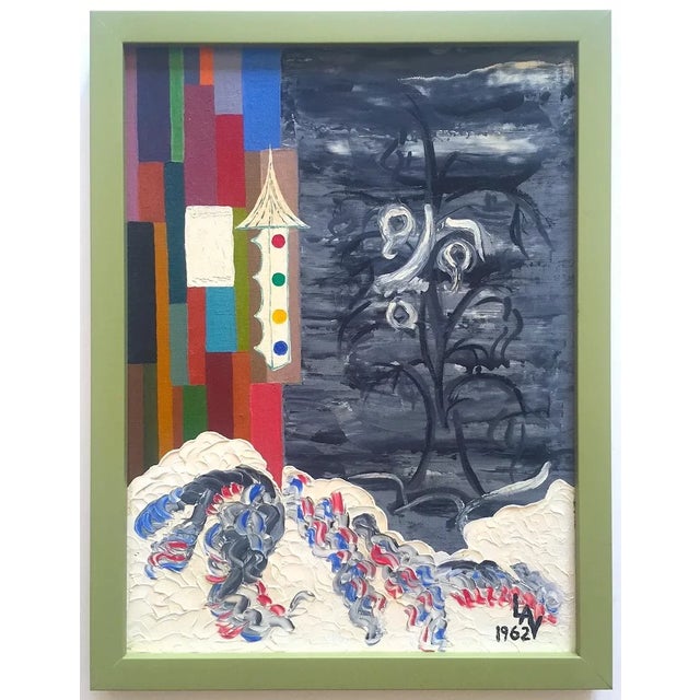 Vintage Mid Century Modernist Framed Original Abstract Landscape Oil Painting on Board For Sale - Image 13 of 13
