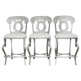 Modern Biedermeier Style Metal Barstools - Set of 3 For Sale