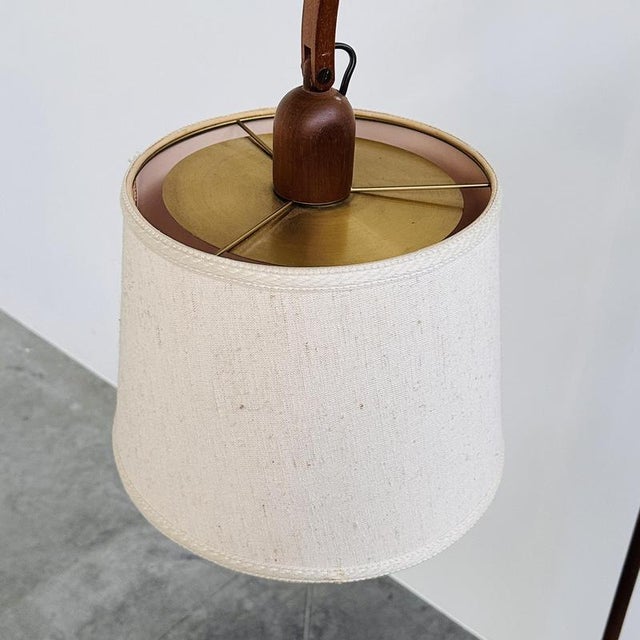 Modern Mid-Century Modern Adjustable Teak Arc Floor Lamp with Fabric Shade, 1960s For Sale - Image 3 of 12