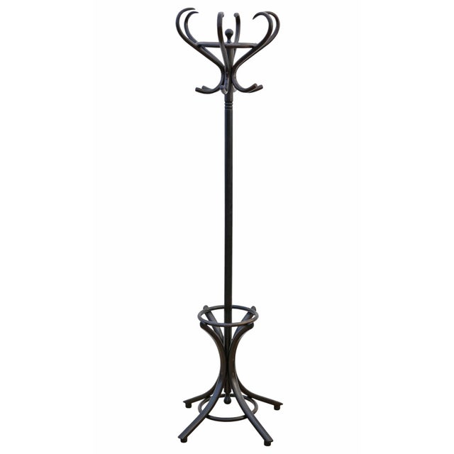 Antique Ebonised Bentwood Hallway Coat Rack with Hat, Stick and Umbrella Stand, 1920s For Sale - Image 6 of 6