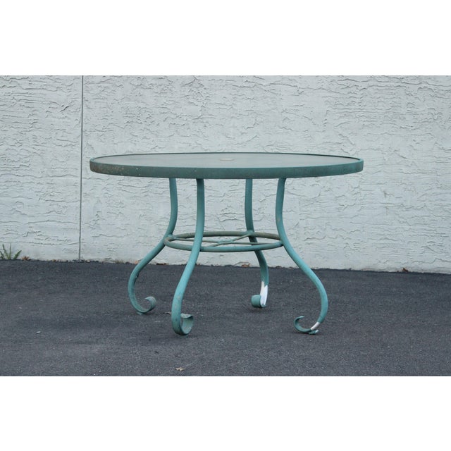Woodard Round Glass Top Outdoor Patio Dining Table For Sale In Philadelphia - Image 6 of 12
