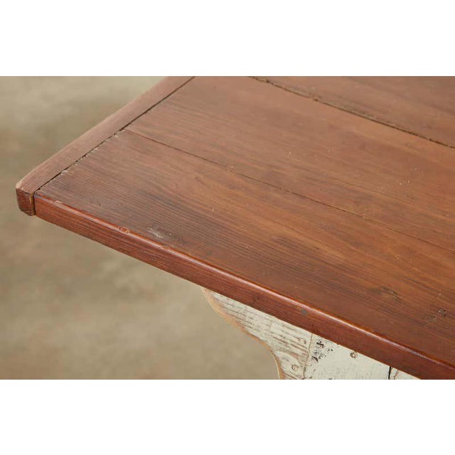 American Country Painted Pine Farmhouse Dining Table For Sale - Image 4 of 13