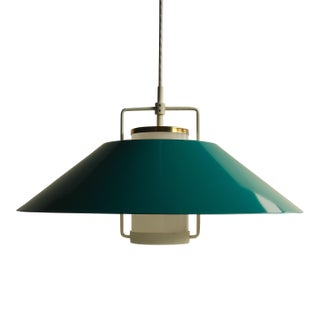Rare Large Vintage Pendant Steel Lamp in Dark Turquoise Color - Lyfa Denmark - 1960s. For Sale