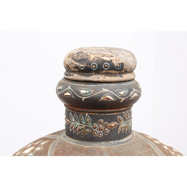 Mid 20th Century Vintage Indo-Raj (Rajasthan) Hand-Painted Water Jug 26" For Sale - Image 5 of 6