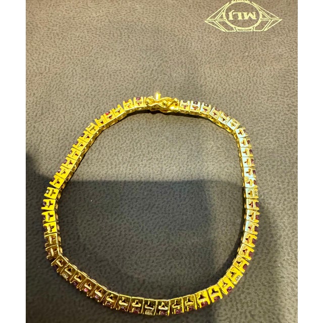 Natural Round Ruby & Diamond Tennis Bracelet 14 Karat Yellow Gold 6.75 Inch For Sale - Image 18 of 18