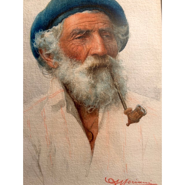 Augusto Moriani (Italian, 1854–1913) Watercolor Portrait of Bearded Man With Pipe, Framed For Sale In Palm Springs - Image 6 of 12