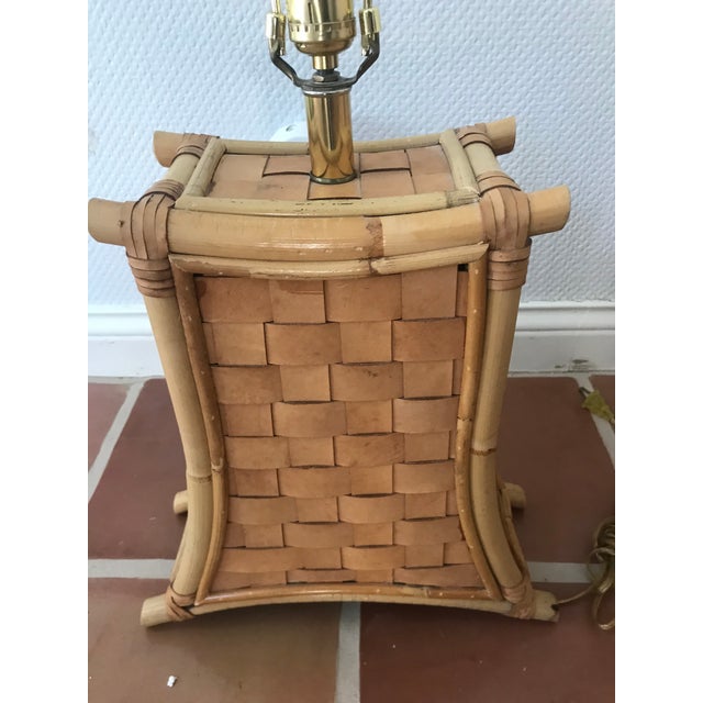 1970s Bamboo and Leather Strap Lamps - a Pair For Sale In Chicago - Image 6 of 7