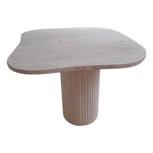 Organic Top 140 Muted Beige Travertine Square Dining Table by Beije Avenue For Sale