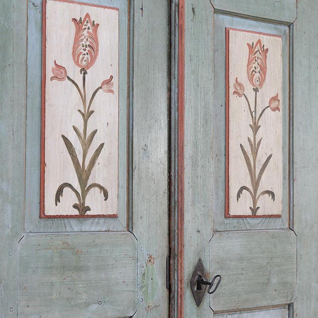 Folk Art Rustic Farmhouse Painted Bridal Cabinet, 1825 For Sale - Image 13 of 16
