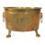 Vintage Oval Brass Cachepot W/ Lion Head Handles, Paw Feet and Etched Asian Motif For Sale