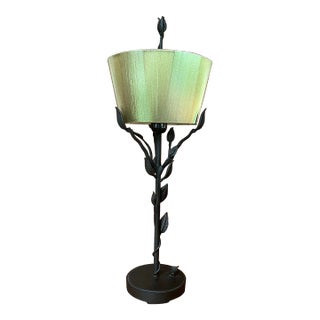 Vintage Wrought Iron Branch/Leaf Lamp With Golden String Shade For Sale