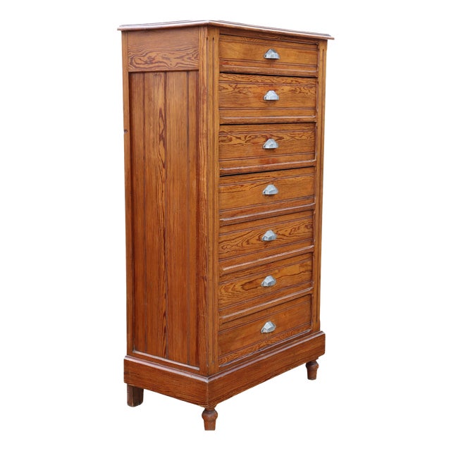 Large Antique Pitch Pine Wellington Chest of 7 Drawers, 1900s For Sale