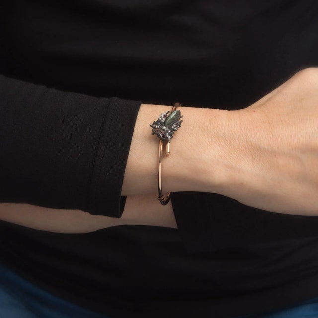 Victorian Antique Victorian Moth Bracelet 14 Karat Gold Silver Chrysoberyl Fine Vintage For Sale - Image 3 of 4