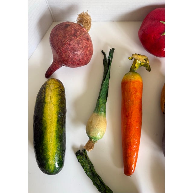 Rustic European Set of 14 Vintage Hand-Painted Papier-Mâché Vegetable Collection For Sale - Image 3 of 9
