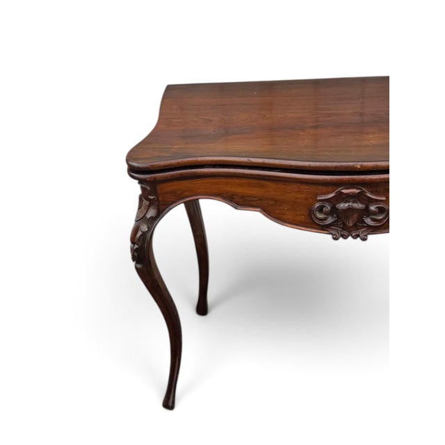 19th Century French Gabriel Legs Rosewood Inside Black Leather Game Table/Console Table. For Sale - Image 15 of 17