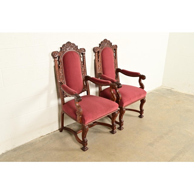 R. J. Horner & Co. R. J. Horner Style Antique Renaissance Revival Carved Walnut Armchairs | Pair For Sale - Image 4 of 14