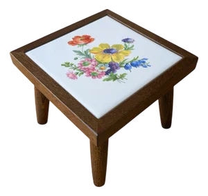 Vintage Mini Flower Table with Tile Motif, 1960s