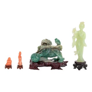 Chinese Carved Jade and Coral Sculptures, 4 For Sale