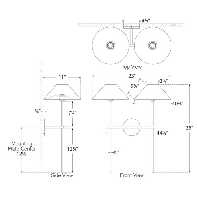 Modern J. Randall Powers for Visual Comfort Signature Hackney 25" Double Tail Sconce in Hand-Rubbed Antique Brass with Linen Shades For Sale - Image 3 of 4