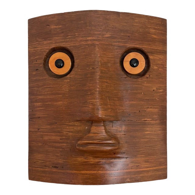 2002 Wooden Face Wall Sculpture For Sale