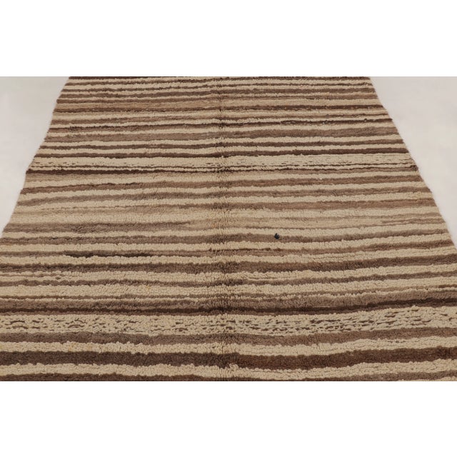Traditional Vintage Moroccan Rug in Ivory and Mocha With Striped Patterns - Rug & Kilim For Sale - Image 3 of 9