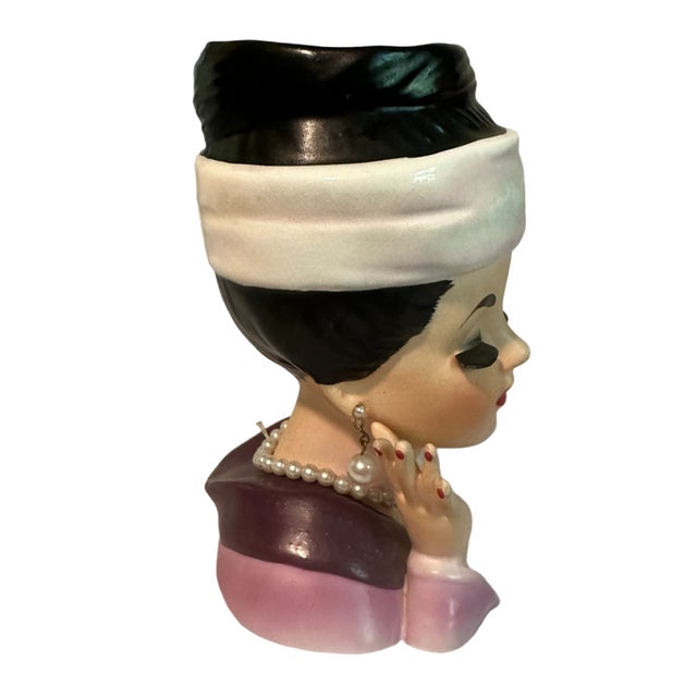 Mid-Century Modern Rare Vintage 1964 Inarco E-1611 Lady Head Vase Costume Series - Jewelry & Sticker For Sale - Image 3 of 5
