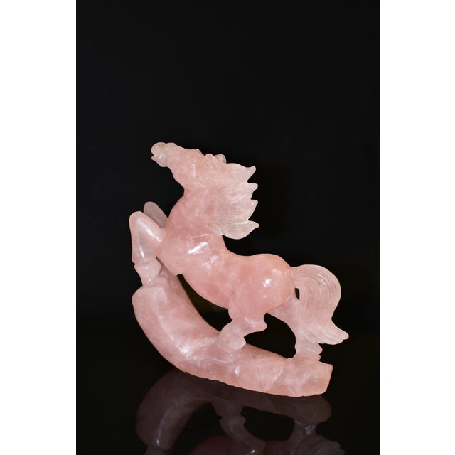 Mid 20th Century Natural Rose Quartz Horse Statue Hand Carved Gemstone Sculpture For Sale - Image 15 of 16