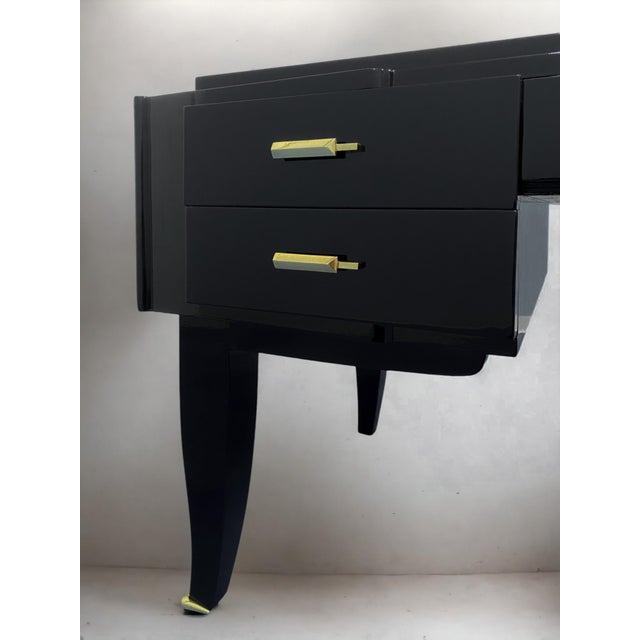 French Art Deco Black Lacquered Executive Desk, 1930s For Sale - Image 15 of 18