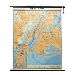 Mid-Century German School Wall Map New York City and Vicinity Map c.1962