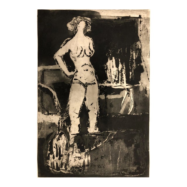 Large Female Nude Etching Signed For Sale