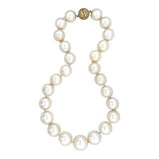 Cultured South Sea Pearl and Diamond Necklace 18k Yellow Gold For Sale