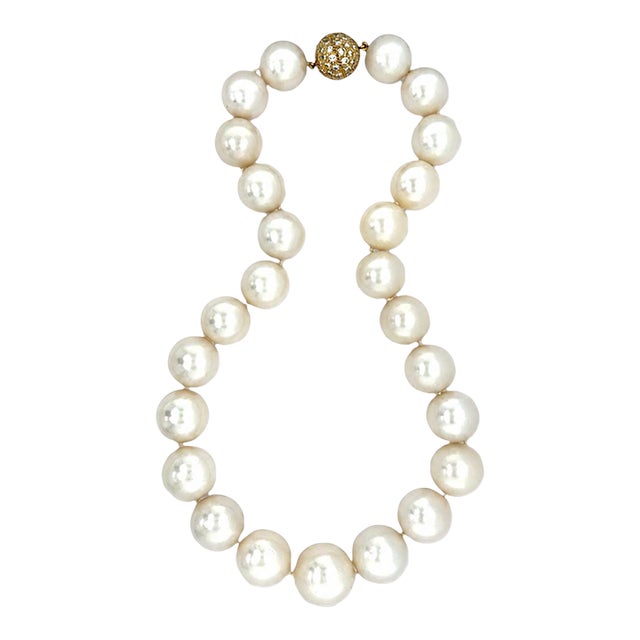 Cultured South Sea Pearl and Diamond Necklace 18k Yellow Gold For Sale