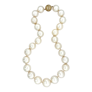 Cultured South Sea Pearl and Diamond Necklace 18k Yellow Gold
