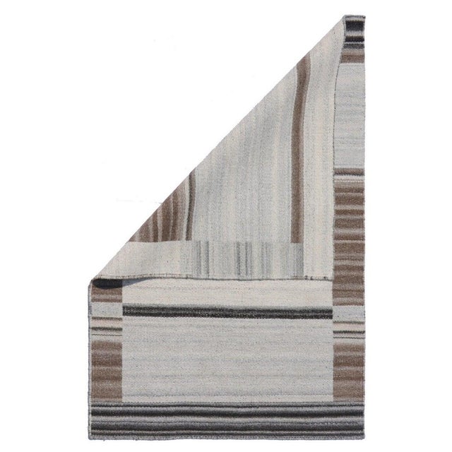 6x9 Gray Handwoven Wool Viscose Framed Linear Texture Geometric Carpet Rug For Sale - Image 4 of 8