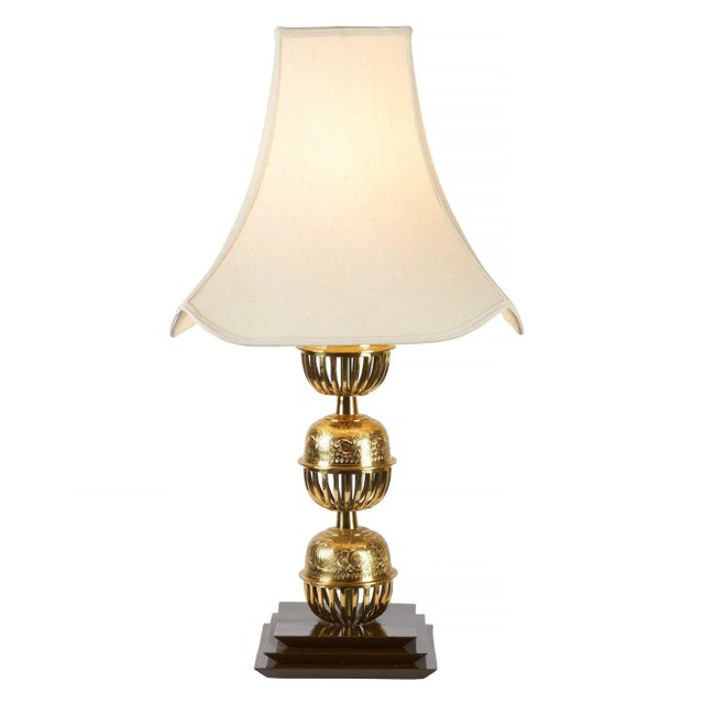 Large Brass Chinoiserie Table Lamp | Pagoda Base For Sale - Image 9 of 9