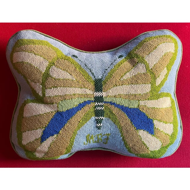 Mid-Century Modern Needlepoint Butterfly Pillow For Sale - Image 9 of 10