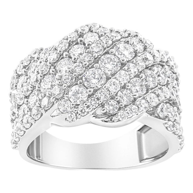 10K White Gold 3.00 Cttw Diamond Multi Row Cluster Band Ring (I-J Color, I3 Clarity) - Size 7 For Sale