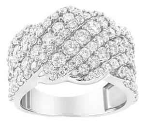 10K White Gold 3.00 Cttw Diamond Multi Row Cluster Band Ring (I-J Color, I3 Clarity) - Size 7