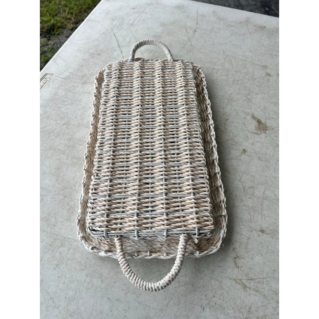 Shabby Chic Vintage Boho White Wicker Mirrored Vanity Tray & Wall Mirror For Sale - Image 3 of 3